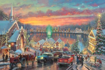 La iglesia de las luces de Christmastown Pinturas al óleo